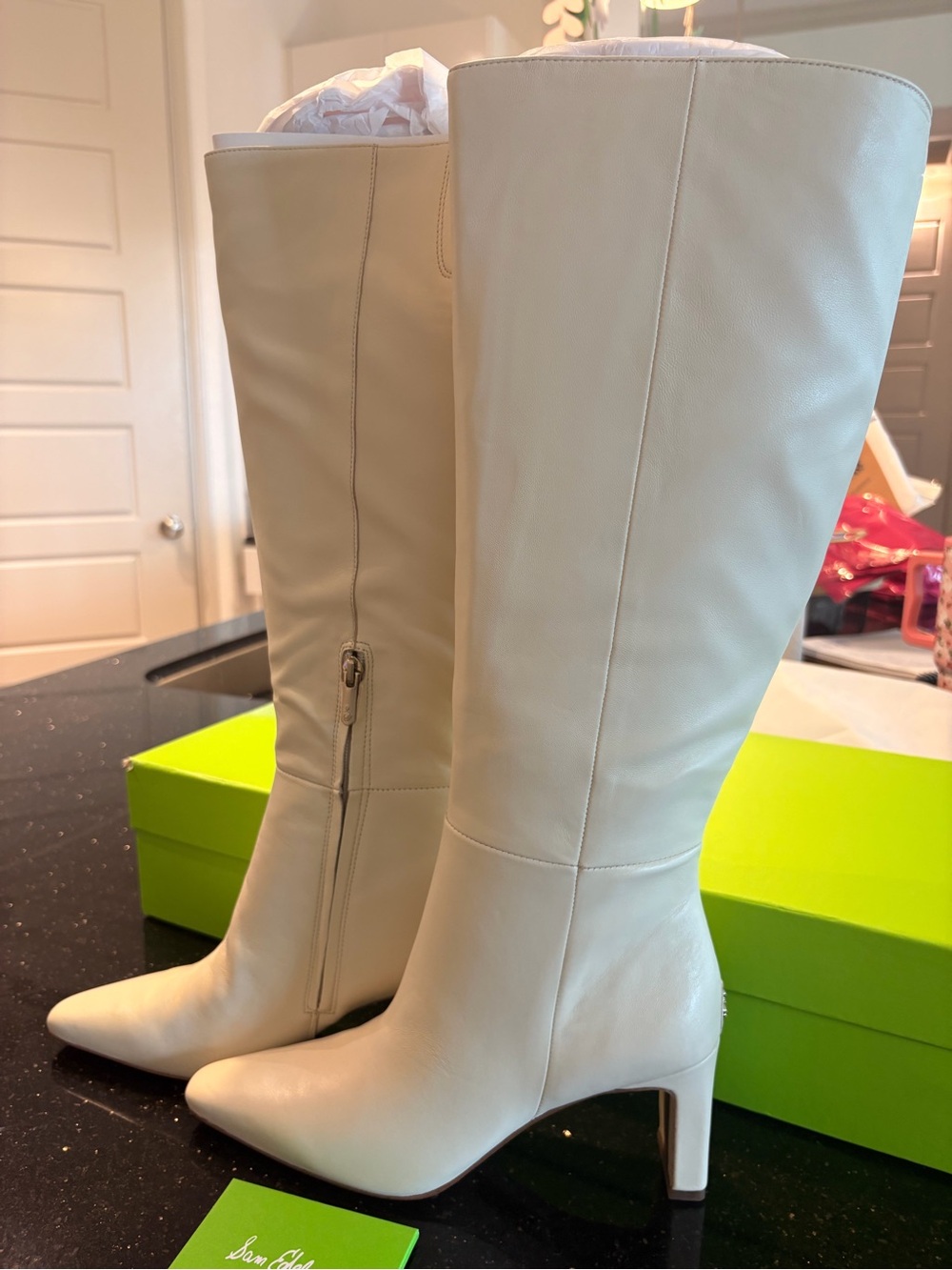 Sam Edelman Cream Over-the-Knee Leather Boots tall wide calf 9.9